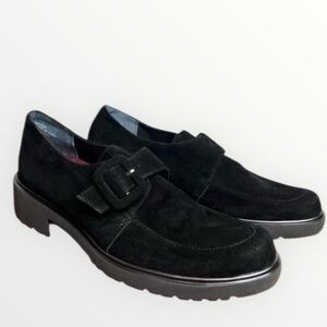 Munrow Black Suede Buckle Detail Chunky Sole Slip On Loafers Size 7 N